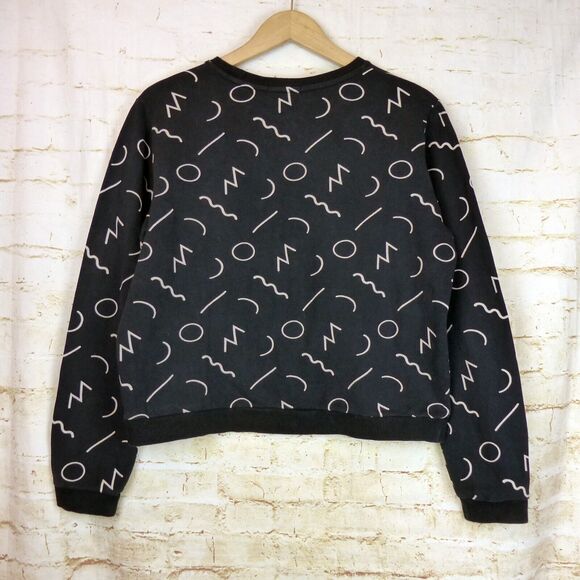 Marine Layer Anytime Black Noodle Print Sweatshirt Womens L Crewneck 90s Art Geo - Picture 2 of 10